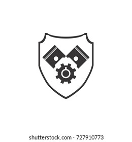 Shield with Gear and Piston machine protection logo design vector