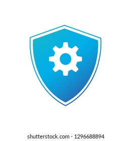 Shield with gear vector icon. filled flat sign for mobile concept and web design. Shield Protection simple solid icon. Vector illustration isolated on white background.