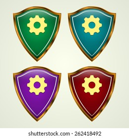 Shield with gear. Vector illustration.