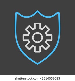 Shield with gear vector on dark background icon. Shield protection symbol. Security sign. Graph symbol for your web site design, logo, app, UI