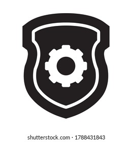 blindaje con icono de rueda de engranaje sobre fondo blanco, estilo de media línea, ilustración vectorial