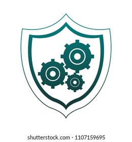Shield with gears blue lines
