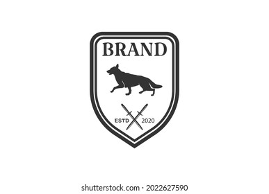 Shield with German Shepherd Dog for Rescue Guard Security Logo Design Vector