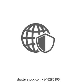 Shield and Global icon in trendy flat style isolated on white background. Symbol for your web site design, logo, app, UI. Vector illustration, EPS