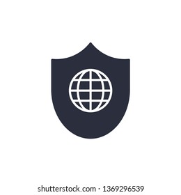 Shield globe icon. Protect world symbol. Modern simple flat vector illustration for web site or mobile app