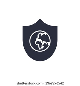 Shield globe icon. Protect world symbol. Modern simple flat vector illustration for web site or mobile app
