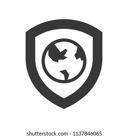 Shield and Globe or planet earth icon, world environment day concept