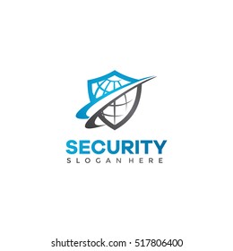 Shield And Globe Shape. Security Logo Template. Vector Eps.10