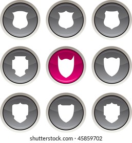 Shield glossy icons. Vector buttons.