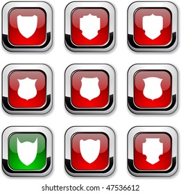 Shield glossy icons. Vector buttons.