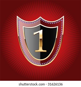 Shield in gold with alphabet digit 1