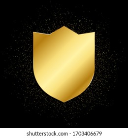 Icono de escudo de oro. Ilustración vectorial del fondo de partículas doradas.