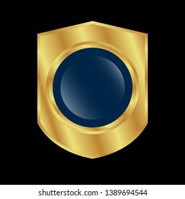 shield with golden frame. Vector luxury design element. glossy shield