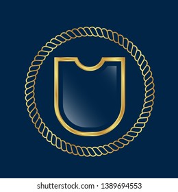 shield with golden frame. Vector luxury design element. glossy shield