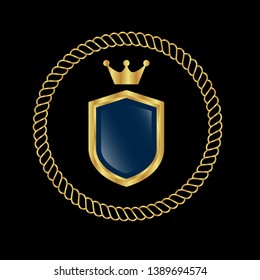 shield with golden frame. Vector luxury design element. glossy shield
