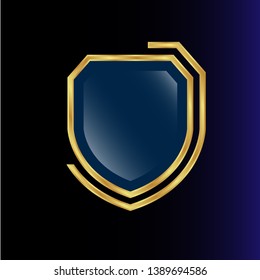 shield with golden frame. Vector luxury design element. glossy shield