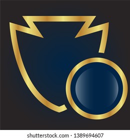 shield with golden frame. Vector luxury design element. glossy shield