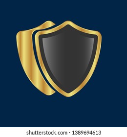 shield with golden frame. Vector luxury design element. glossy shield