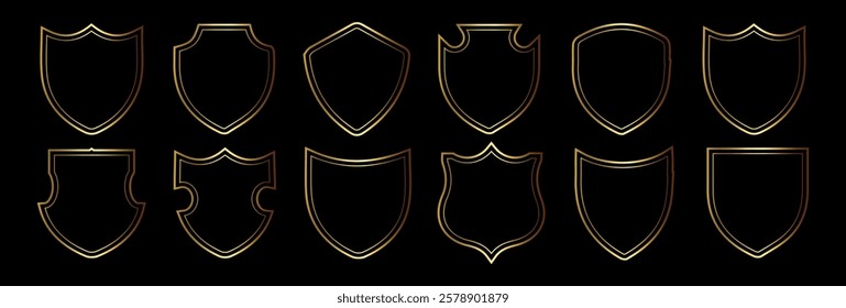  Shield and Golden liner Shape Collections. Badge and Shield Geometric Shape Set ,, Color Asset Pack. shield illustration