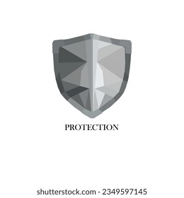 Shield in gray on a white background. Abstract wireframe vector illustration. Safety protection and security concept. Low poly digital 3d modern image or background. Polygonal sign of a knight.