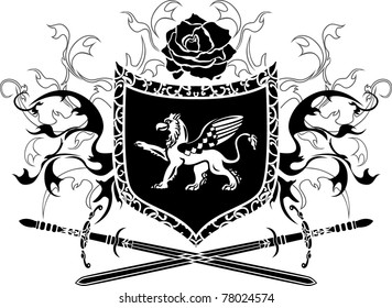 Shield with griffin and crossing swords