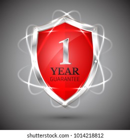 Shield with a guarantee 1 year icon. Warranty Label obligations. Safeguard sign. Protect badge. Security Vector illustration.