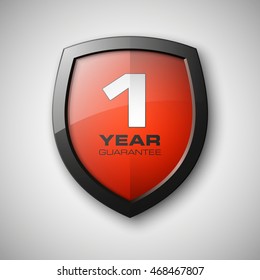 Shield with a guarantee 1 year icon. Label obligations, vector illustration.
