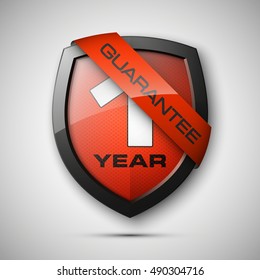 Shield with a guarantee 1 year icon. Label obligations. Protect badge. Vector illustration