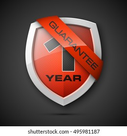 Shield with a guarantee 1 year icon. Label obligations. Protect badge. Vector illustration