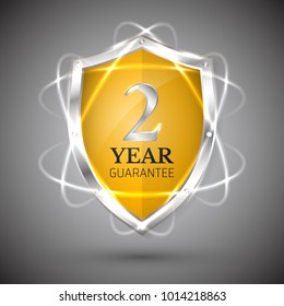 Shield with a guarantee 2 year icon. Warranty Label obligations. Safeguard sign. Protect badge. Security Vector illustration.