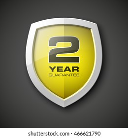 Shield with a guarantee 2 year icon. Label obligations, vector illustration.