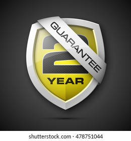 Shield with a guarantee 2 year icon. Label obligations. Protect badge. Vector illustration
