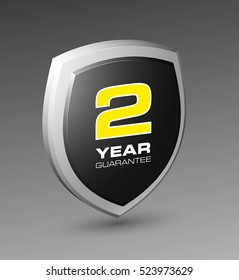 Shield with a guarantee 2 year icon. Warranty Label obligations. Safeguard sign. Protect badge. Security Vector illustration
