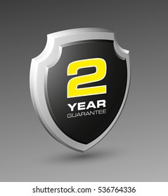 Shield with a guarantee 2 year icon. Warranty Label obligations. Safeguard sign. Protect badge. Security Vector illustration