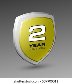 Shield with a guarantee 2 year icon. Warranty Label obligations. Safeguard sign. Protect badge. Security Vector illustration