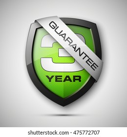 Shield with a guarantee 3 year icon. Label obligations. Protect badge. Vector illustration
