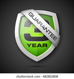 Shield with a guarantee 3 year icon. Label obligations. Protect badge. Vector illustration
