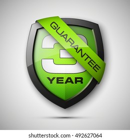 Shield with a guarantee 3 year icon. Label obligations. Protect badge. Vector illustration