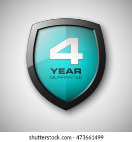 Shield with a guarantee 4 year icon. Label obligations. Protect badge. Vector illustration
