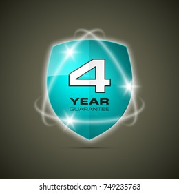 Shield with a guarantee four year icon. Warranty 4 Label obligations. Safeguard sign. Protect badge. Security Vector illustration