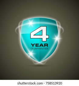 Shield with a guarantee four year icon. Warranty 4 Label obligations. Safeguard sign. Protect badge. Security Vector illustration