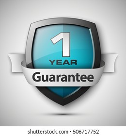 Shield with a guarantee one year icon. Warranty 1 Label obligations. Safeguard sign. Protect badge. Security Vector illustration
