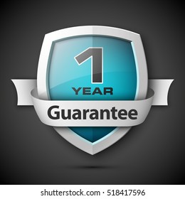 Shield with a guarantee one year icon. Warranty 1 Label obligations. Safeguard sign. Protect badge. Security Vector illustration