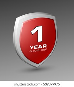 Shield with a guarantee one year icon. Warranty 1 Label obligations. Safeguard sign. Protect badge. Security Vector illustration