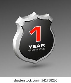 Shield with a guarantee one year icon. Warranty 1 Label obligations. Safeguard sign. Protect badge. Security Vector illustration