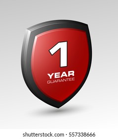 Shield with a guarantee one year icon. Warranty 1 Label obligations. Safeguard sign. Protect badge. Security Vector illustration