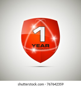 Shield with a guarantee one year icon. Warranty 1 year Label obligations. Safeguard shield sign. Protect promise reliability badge. Security guaranteed vector illustration