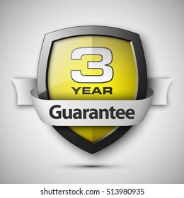 Shield with a guarantee three year icon. Warranty 3 Label obligations. Safeguard sign. Protect badge. Security Vector illustration