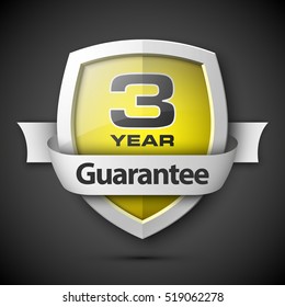 Shield with a guarantee three year icon. Warranty 3 Label obligations. Safeguard sign. Protect badge. Security Vector illustration