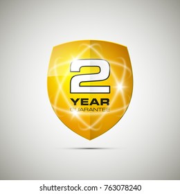 Shield with a guarantee two year icon. Warranty 2 year Label obligations. Safeguard shield sign. Protect promise reliability badge. Security guaranteed vector illustration